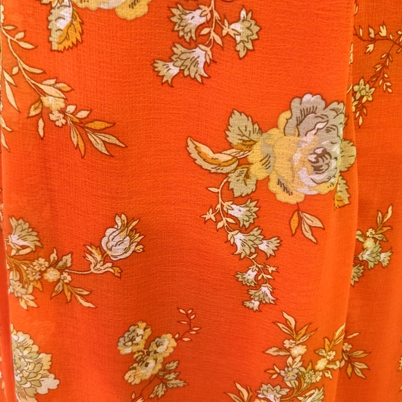 Urban Outfitters Orange/Yellow MultiColor Floral Strappy Ruffle Maxi Dress,Large - Picture 8 of 16
